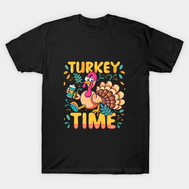Turkey Time Thanksgiving Animals T-Shirt by Shopkreativco